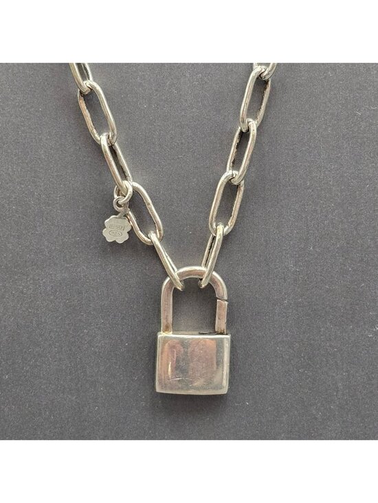 Golden Clef International Jewelry - Italian Sterling Silver Padlock Paperclip Chain Statement Necklace 17"